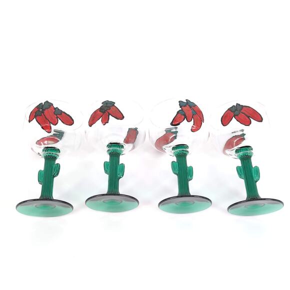 Libbey Cactus Hand Painted Signed 16 oz Margarita Cocktail Glass - Set of 4 -GUC - Picture 7 of 15